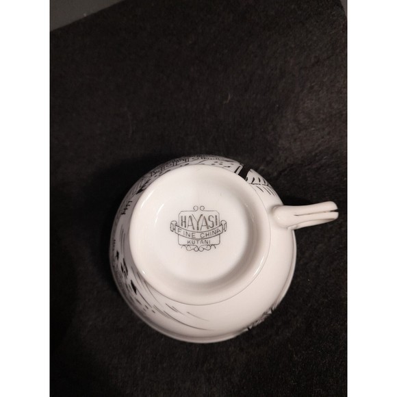 Vintage Hayasi Kutani Metallic Silver Mt Fuji Footbridge Teacups , Set of 7 - Picture 4 of 9